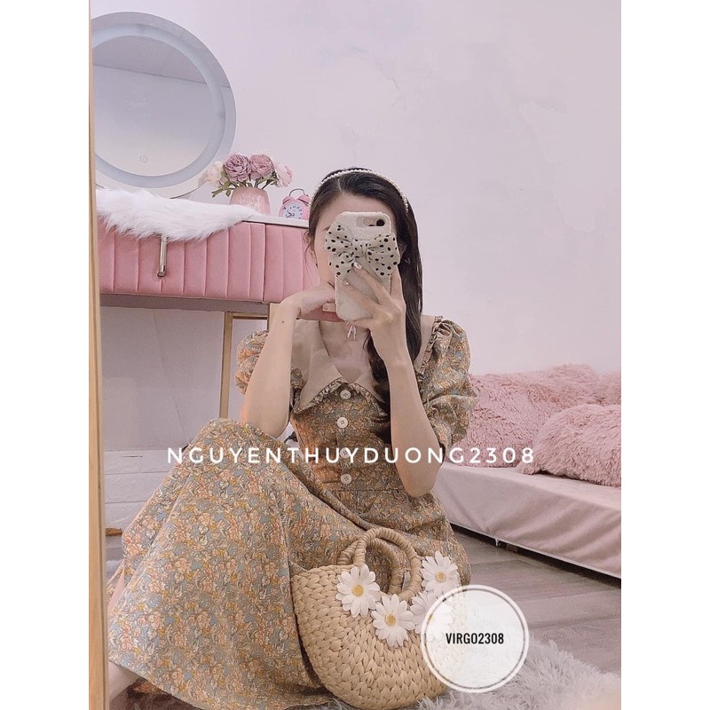 [Ảnh thật/Sẵn]Váy hoa thiết kế cổ be cúc trước/Đầm hoa vintage tiểu thư | BigBuy360 - bigbuy360.vn