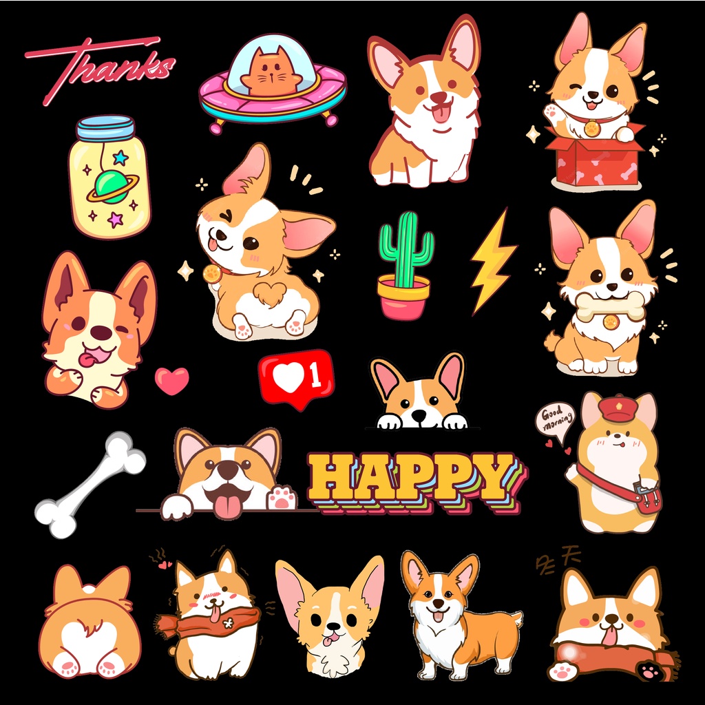 Set 20 Sticker Chó Corgi cắt sẵn Khổ A5,dán xe cute,Decal Dán Mũ Bảo Hiểm,Vali,Tivi, Đàn, Laptop - Cắt Sẵn