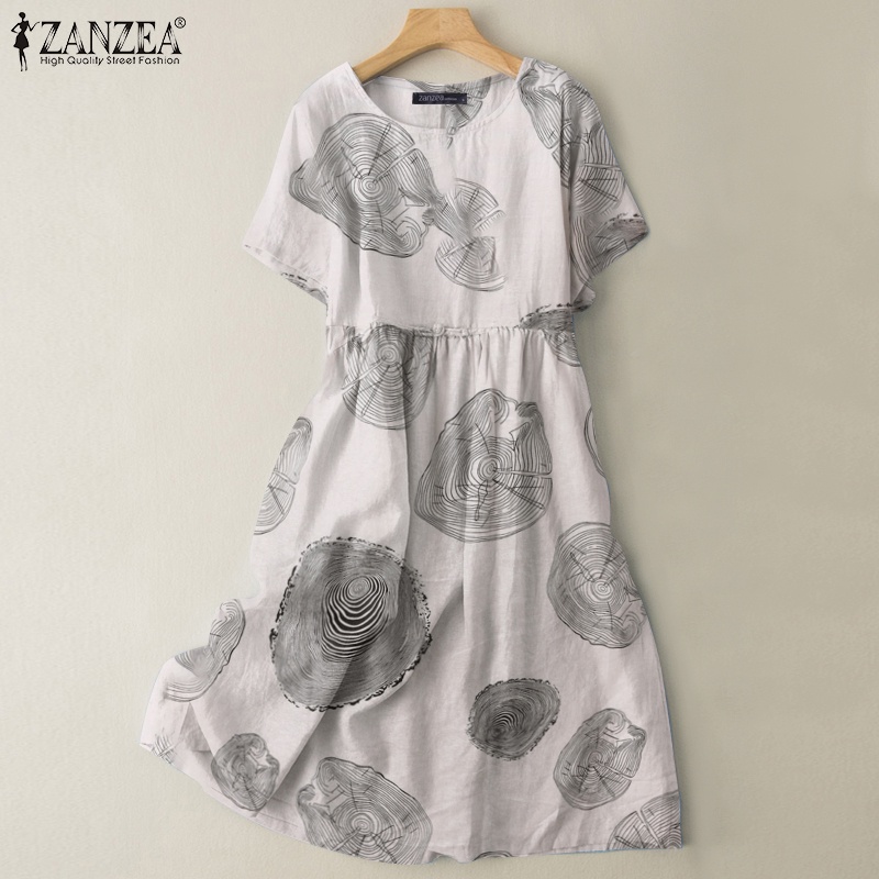 Zanzea Đầm Nữ Ngắn Tay Cổ Tròn Form Rộng Thời Trang Hàn