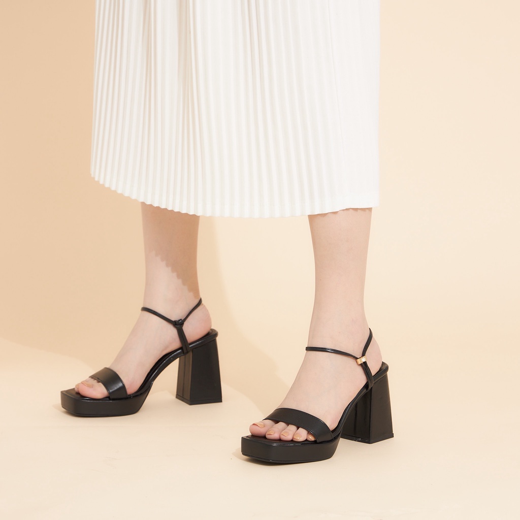 Giày Nữ MWC 4356 - Giày Sandal Cao Gót Quai Ngang Đế Đúp Mũi Vuông Gót vuông 9p Mẫu Mới Thời Trang Hot Trend