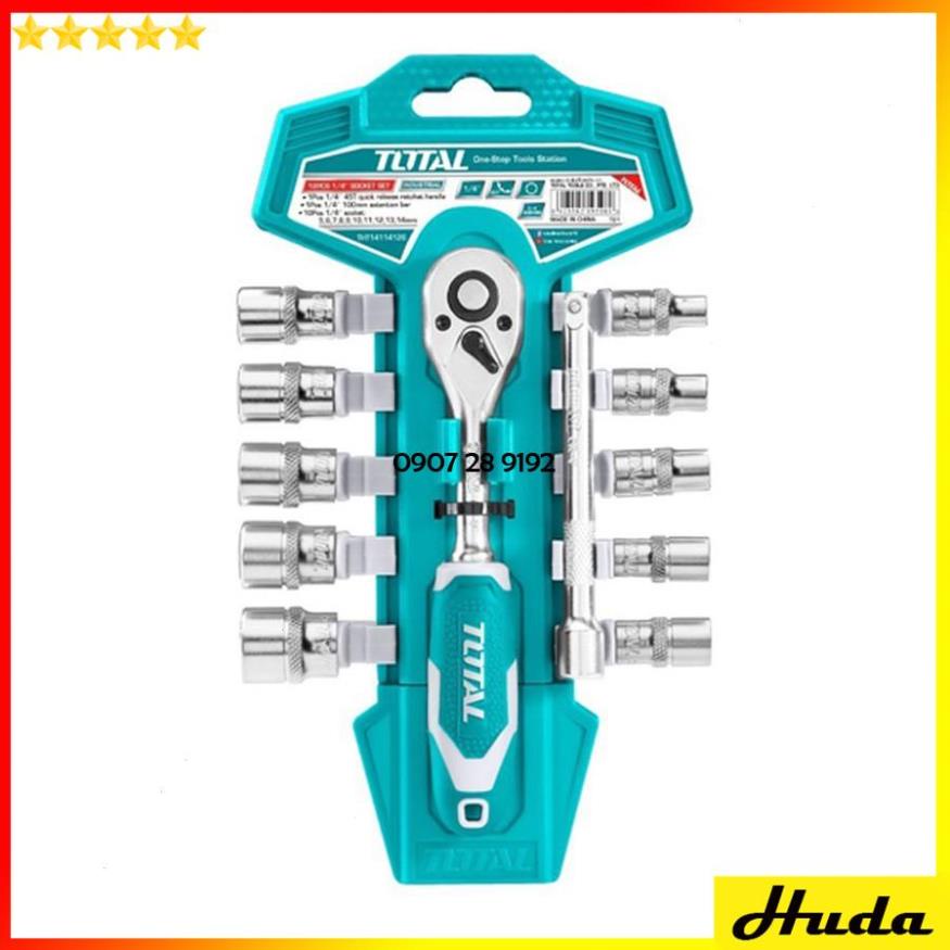 Bộ đầu tuýp tiếp 1/2 1/4 inch kèm cần siết 2 chiều Total Ingco 12 chi tiết thép Cr-V mạ Chrome chuyên dùng