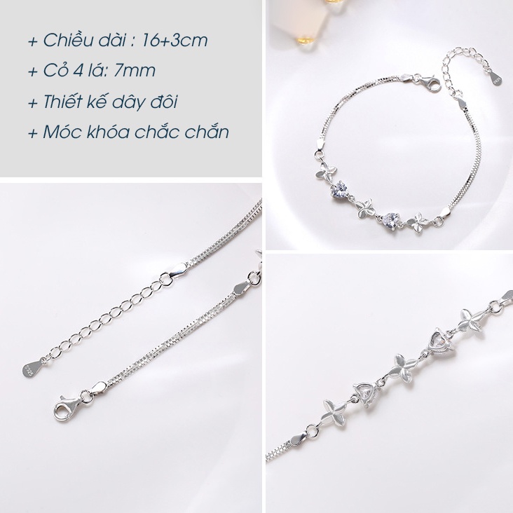 Vòng Tay Nữ Bạc S925 Cao Cấp Cỏ 4 Lá May Mắn Mix Đá Lấp Lánh Sang Trọng LT2771 - Bảo Ngọc Jewelry