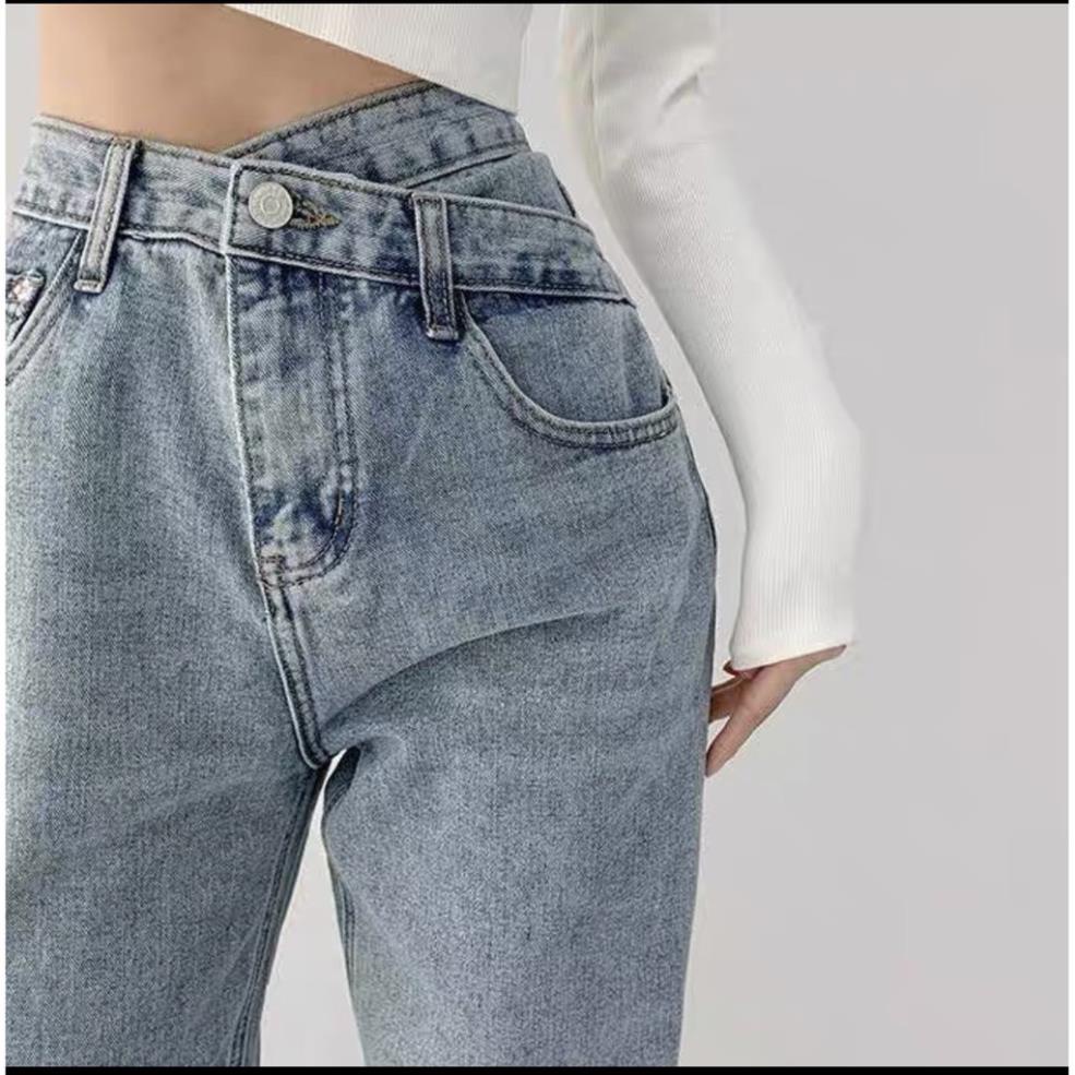 Quần Jeans Ống Rộng Xanh - Quần Bò Ống Rộng Nữ Dáng Suông 1 Cúc Cạp Chéo Ulzzang Unisex | BigBuy360 - bigbuy360.vn