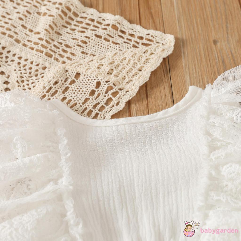 BABYGARDEN-0-18months Baby Girls White Fly Sleeves Round Neck Lace Tutu Romper