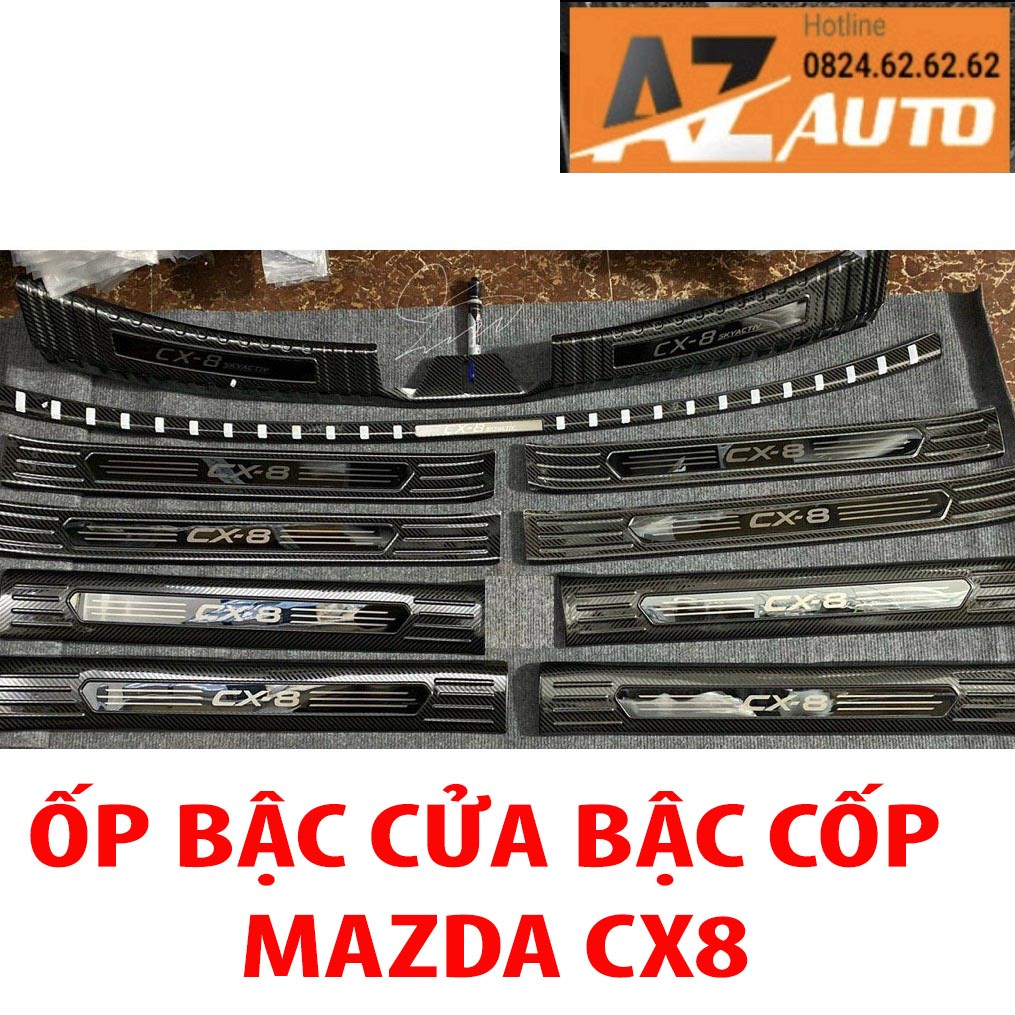 Ốp bậc trong, bậc ngoài, chống trầy cốp trong, cốp ngoài vân CACBON xe MAZDA CX8 - hàng cao cấp