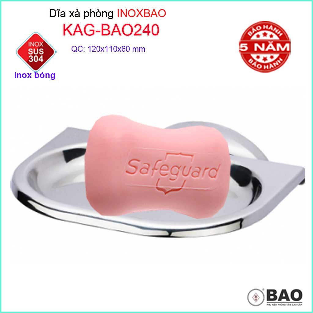 Dĩa đựng xà bông Inox Bảo KAG-BAO240, kệ xà phòng cục SUS304 báng bóng dễ vệ sinh thiết kế đẹp tiện dụng