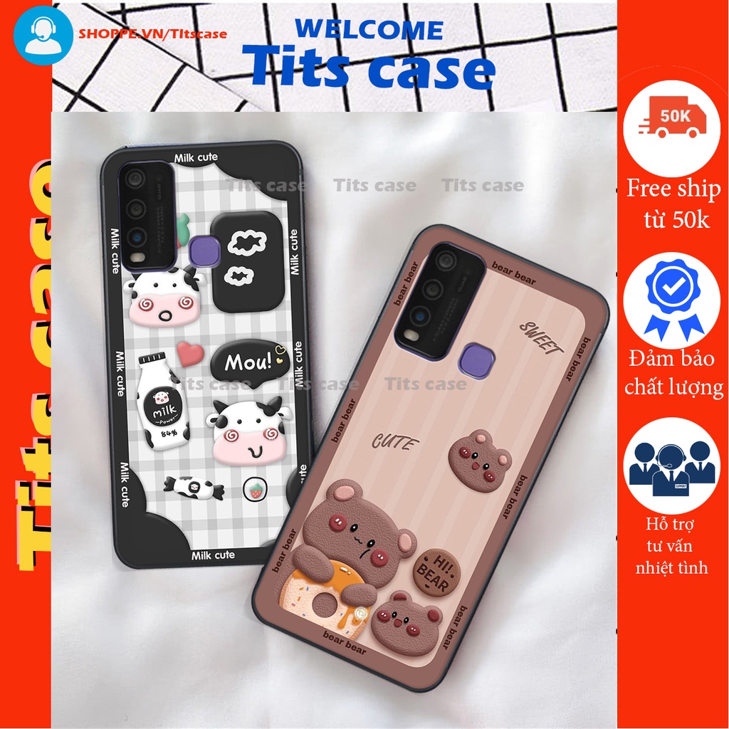 Ốp lưng Vivo Y30 / Y50 in hình bò sữa, gấu be@r, cute cực  ĐỈNH -  cực CHẤT-  cực COOL