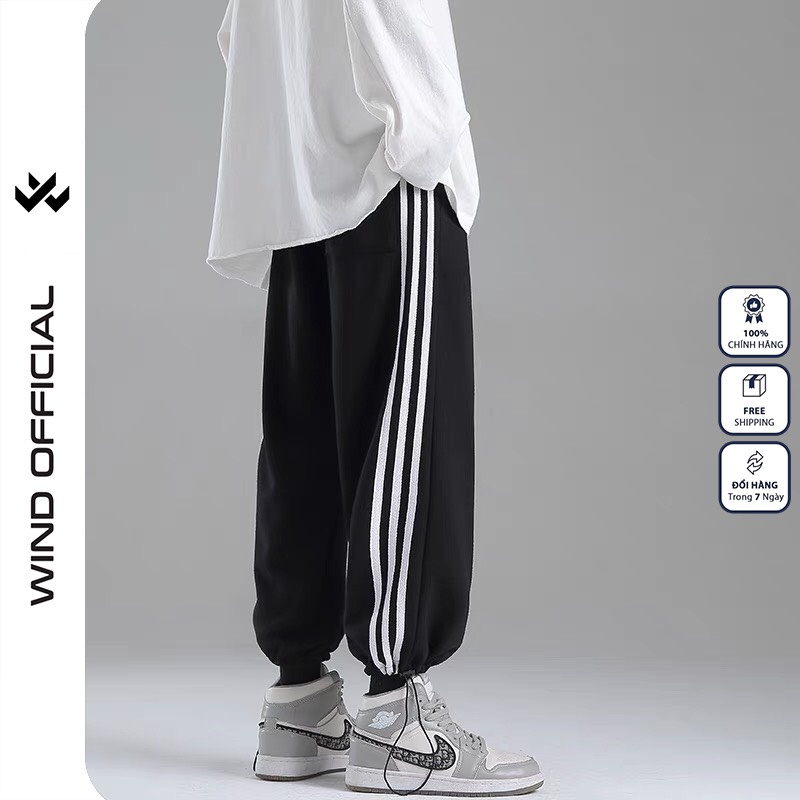 Quần jogger ống rộng WIND unisex dây rút bo chun  3 LINE overszie nam nữ ulzzang