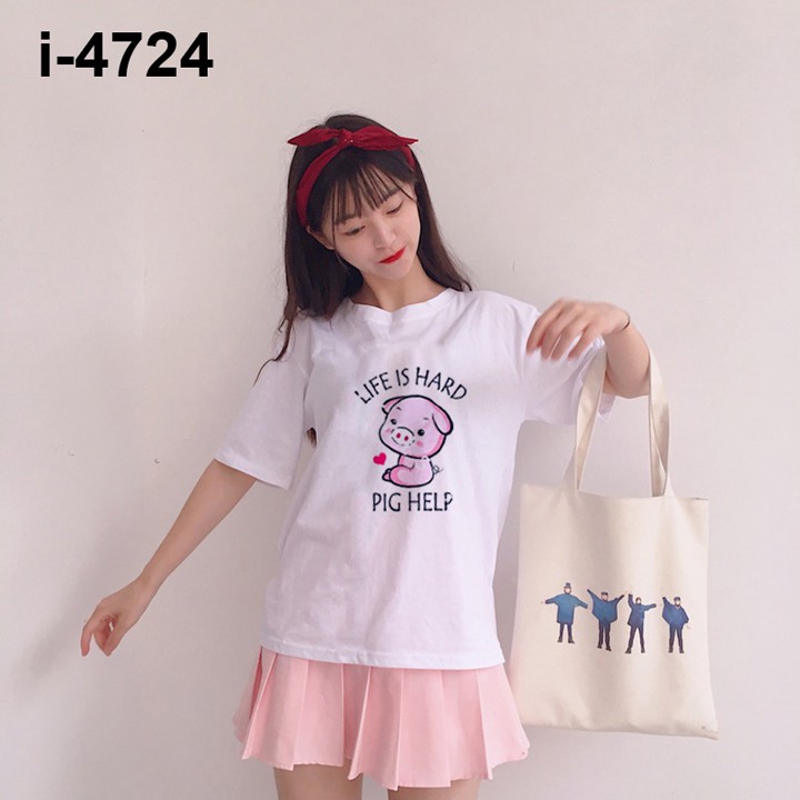 I4724 Áo Thun Nữ Hình Con Heo Cưng Muốn Xĩu