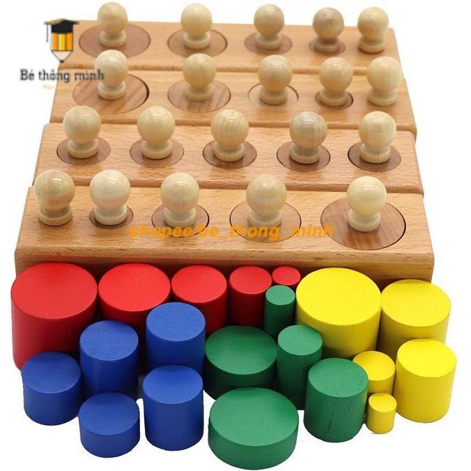 Combo 2 MÓN trụ có núm và không núm size nhỏ cho bé học tại nhà - Giáo cụ Montessori