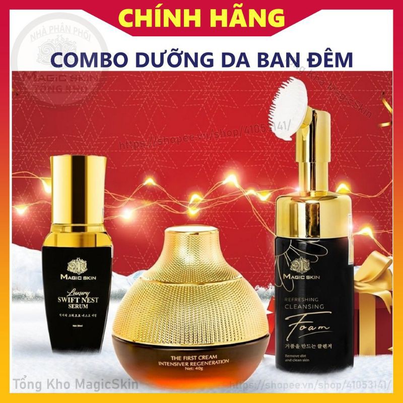 COMBO Dưỡng Da 1 kem  Tái Sinh 1 Serum Yến Tươi 1 Sữa Rửa Mặt Bọt Biển MAGIC SKIN CHÍNH HÃNG