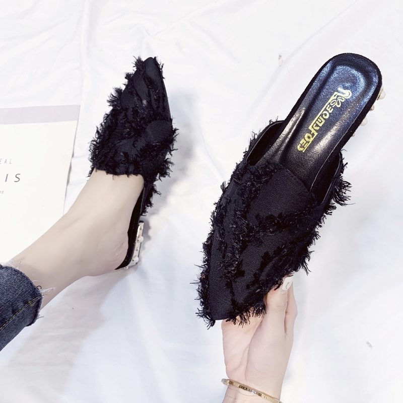 Giày mũi nhọn phối lông thời trang cho nữ