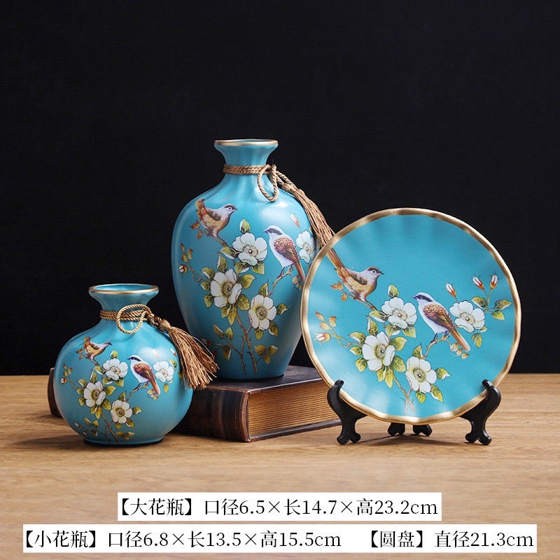 Bình hoa gốm - lọ hoa 3 món, bình công phong thuỷ MỊNT hút lộc trang trí nhà - kệ ti vi