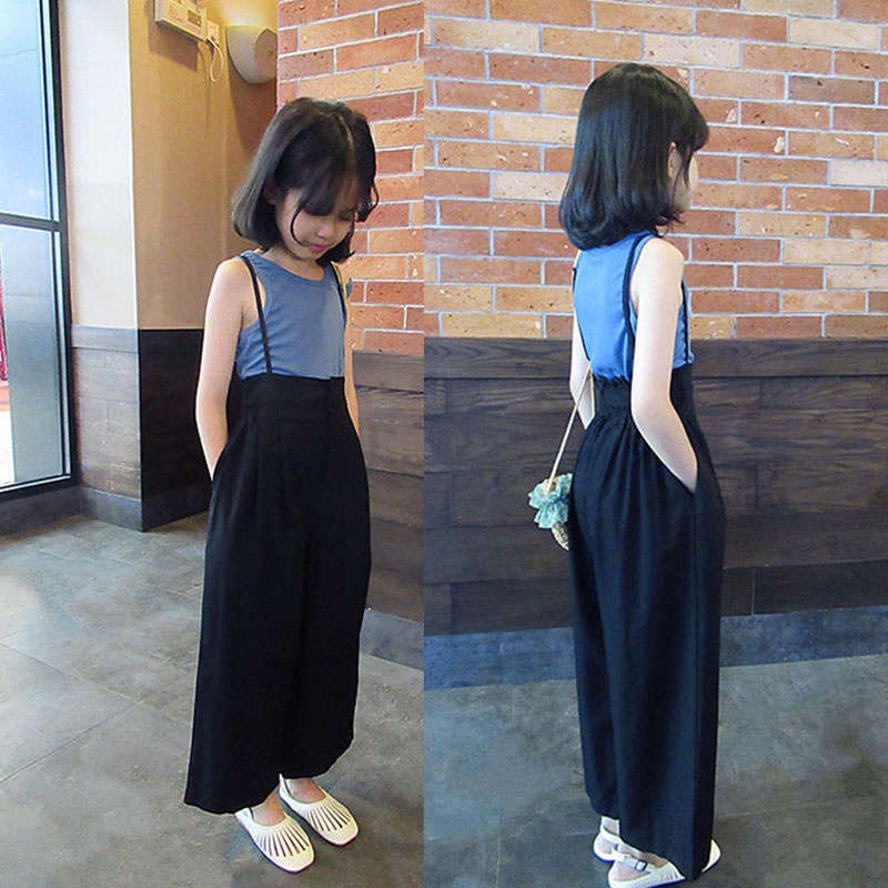 Set áo liền quần BEAR LEADER từ lụa lạnh lưng cao ống rộng dễ thương thời trang mùa hè cho bé gái