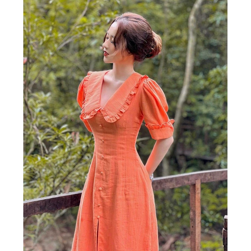 [HCM] Đầm Nữ Dự Tiệc Cổ Bèo Xẻ Tà Nút Bọc Cao Cấp Thời Trang Nữ Sam Closet Free Size 40-55kg