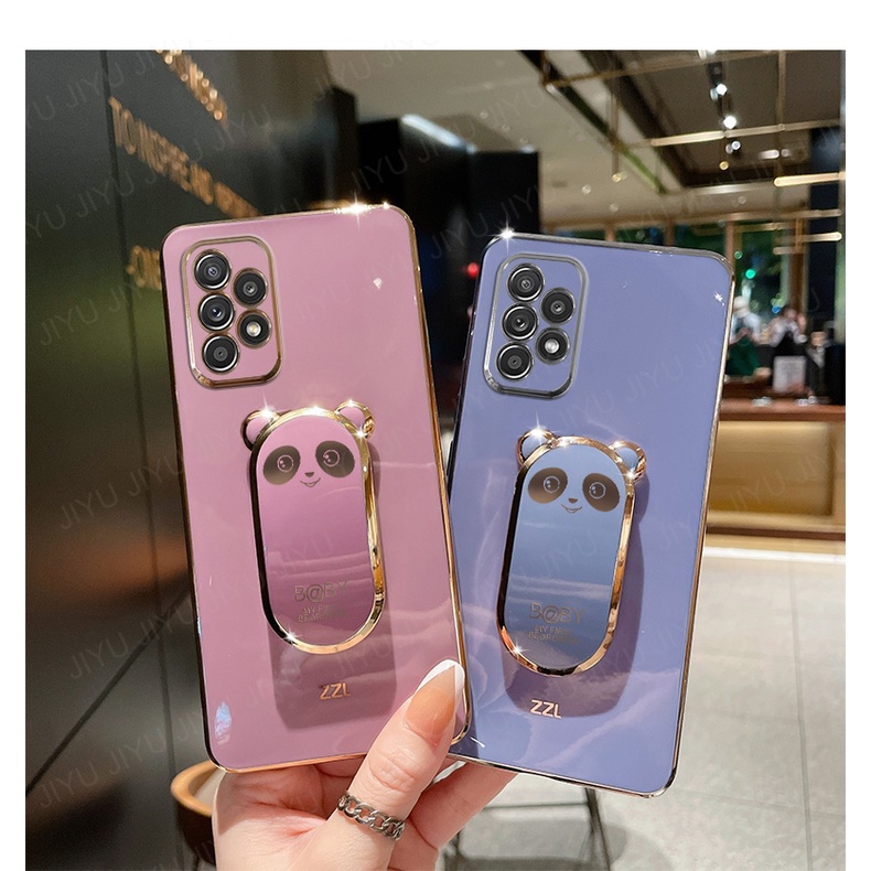 Cho Samsung Galaxy A13 A23 A33 A53 A73 A03 A03S A02S Gấu trúc động đứng mềm silicone mạ điện trường hợp điện thoại sang trọng