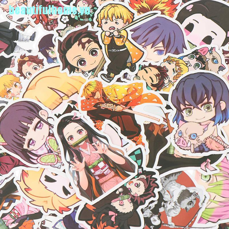 Bộ 50 Miếng Dán PVC Chống Thấm Nước Họa Tiết Anime Demon Slayer Trang Trí laptop / Va Li /