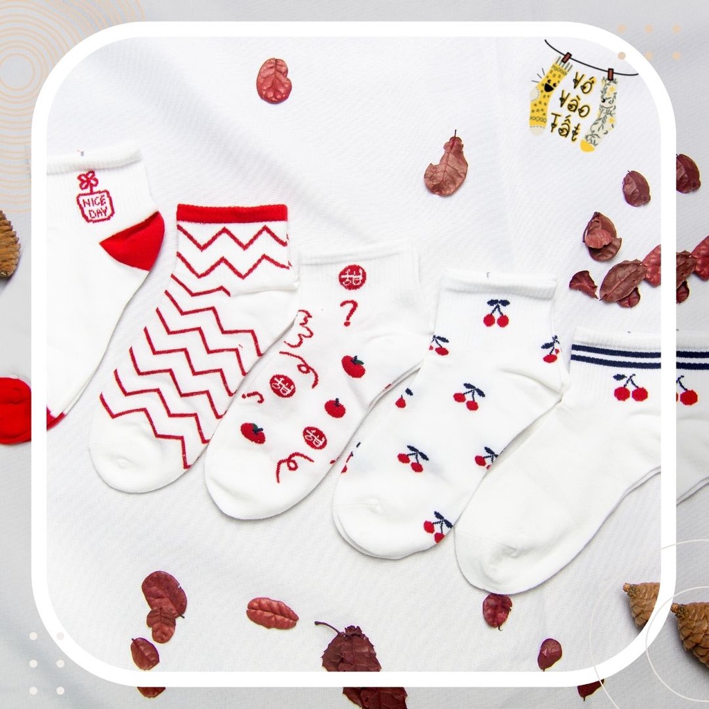 TẤT VỚ NỮ CỔ NGẮN CHERRY ĐỎ