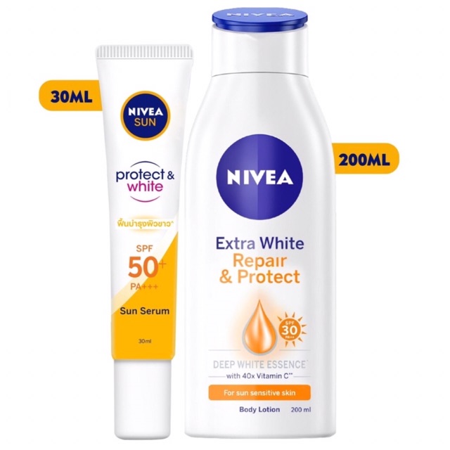 Combo Chống nắng phục hồi NIVEA (Tinh chất chống nắng 30ml+ Sữa dưỡng thể chống nắng phục hồi 200ml)