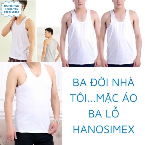 Áo ba lỗ nam vải thun cotton trắng mặc nhà mặc trong áo sơ mi Hanosimex Nghĩa Tân ABLHANO-1