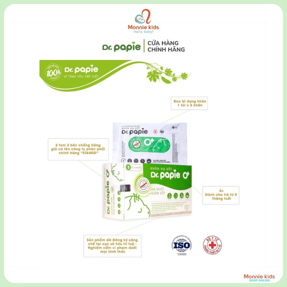 Khăn lau hạ sốt Dr.Papie thảo dược 0m+, khăn hạ nhiệt làm mát cho bé khi sốt - Monnie Kids