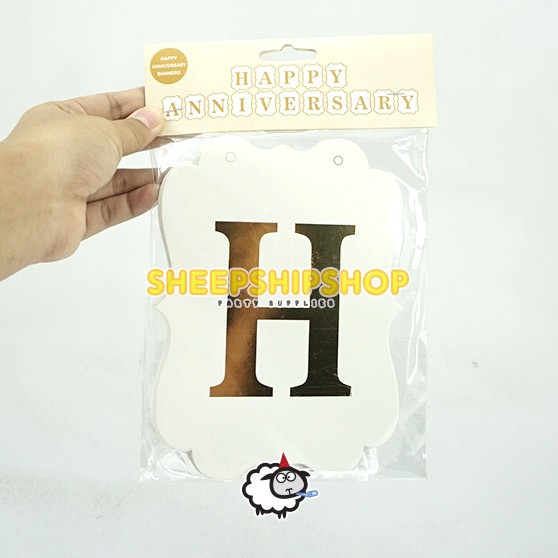 Banner Chữ Happy Anniversary White Gold Banner Wedding Birthday