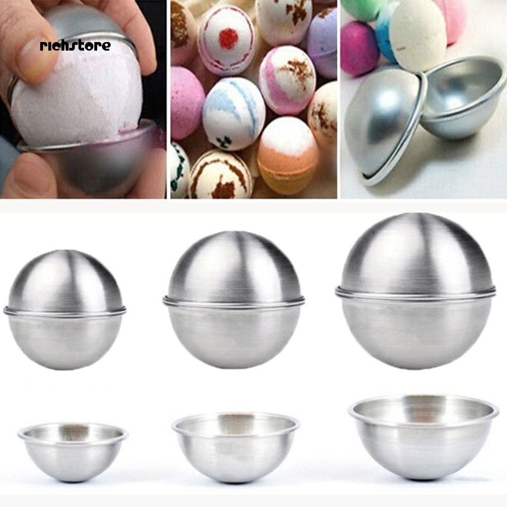 Set 2 Khuôn Làm Bom Tắm Hình Cầu Bằng Hợp Kim Nhôm 4.5 / 5.5 / 6.5cm 3d Tiện Dụng