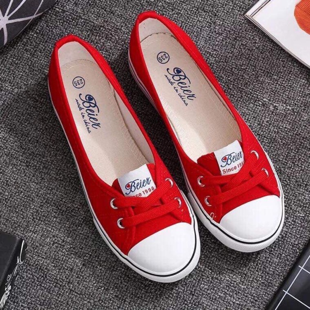 [Size 36 form1.5=size37] Giày lười thể thao vải Beier đỏ