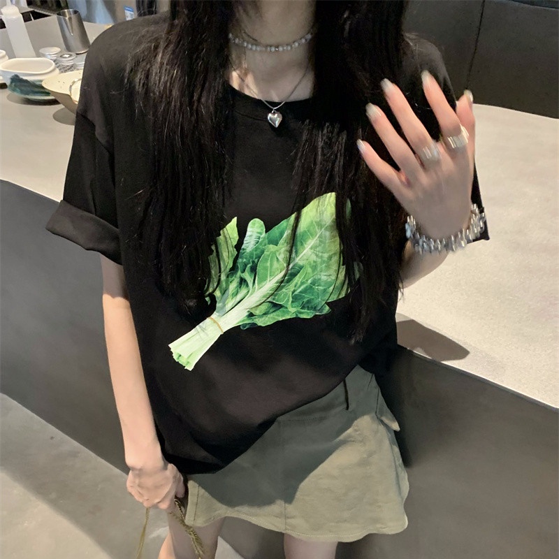 Áo Thun Tay Ngắn Dáng Rộng In Hình Rau Củ Thời Trang Cho Nữ