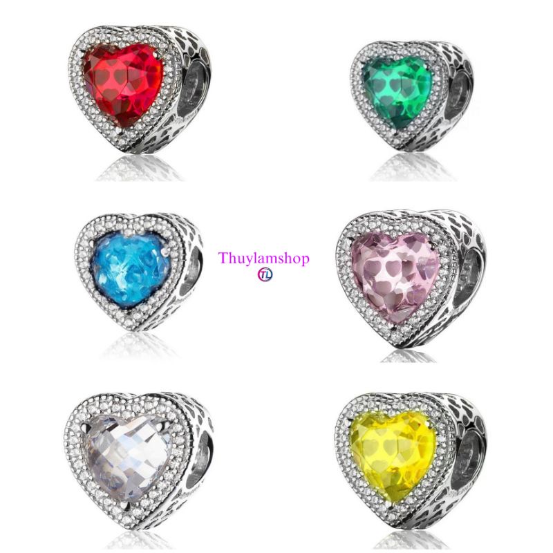 Charm panda radian đính đá pha lê bạc s925 mã DG03 hình tim vĩnh viễn bảo hành