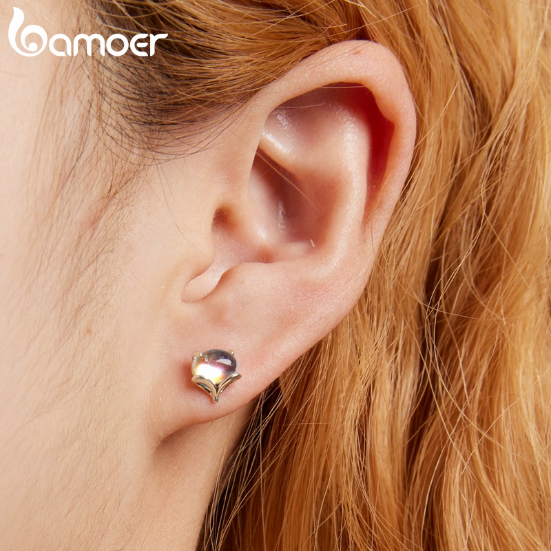 Bông tai Bạc 925 BAMOER SCE1386 hình con cáo đính đá mặt trăng thời trang cho nữ