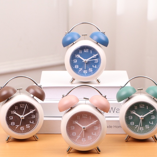 Đồng hồ kim loại chuông, đồng hồ báo thức, phát sáng để bàn