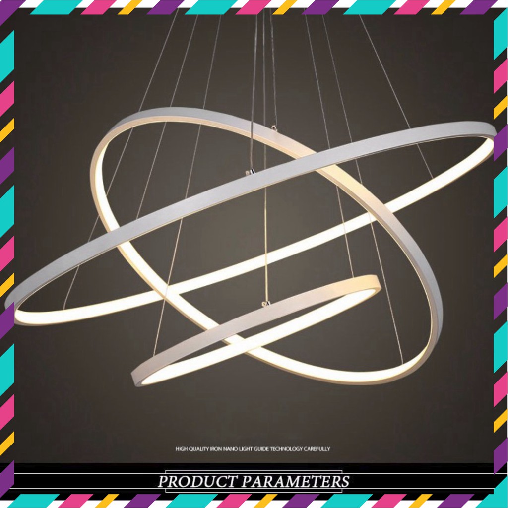 Đèn Thả Trang Trí - Đèn Thả Trần Không Gian Led TBD898 Hình Tròn 3 Vòng Viền Trắng, 3 Chế Độ Ánh Sáng - Điều Khiển Từ Xa