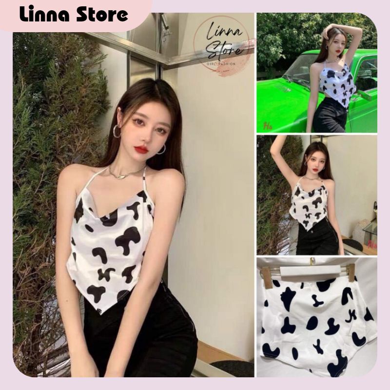 Áo Yếm Nữ Bò Sữa Vải voan cát 🦋 Yếm Nữ 2 Dây In Hình Có Mút Ngực 🦋