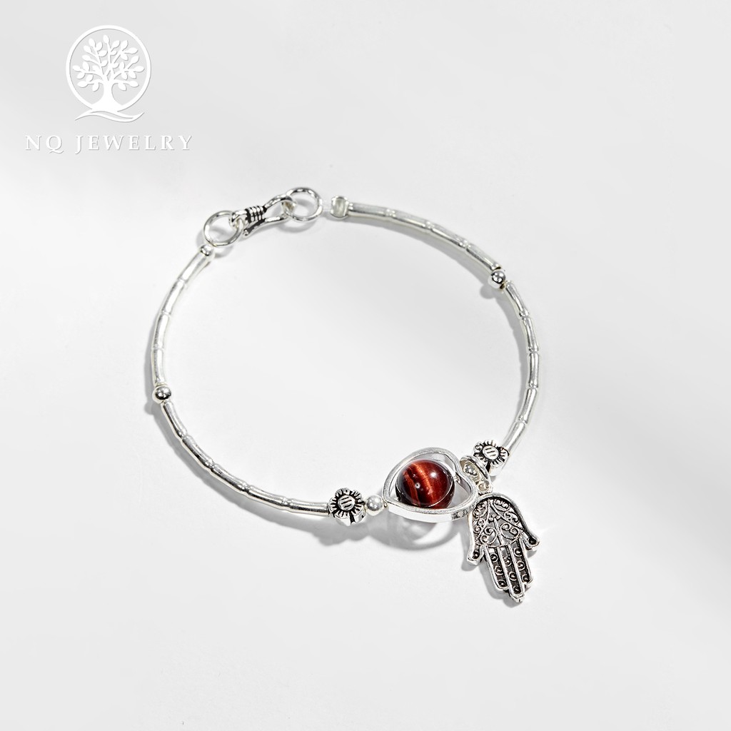 Vòng tay bạc 1 hạt phối bàn tay hamsa - NQ Jewelry