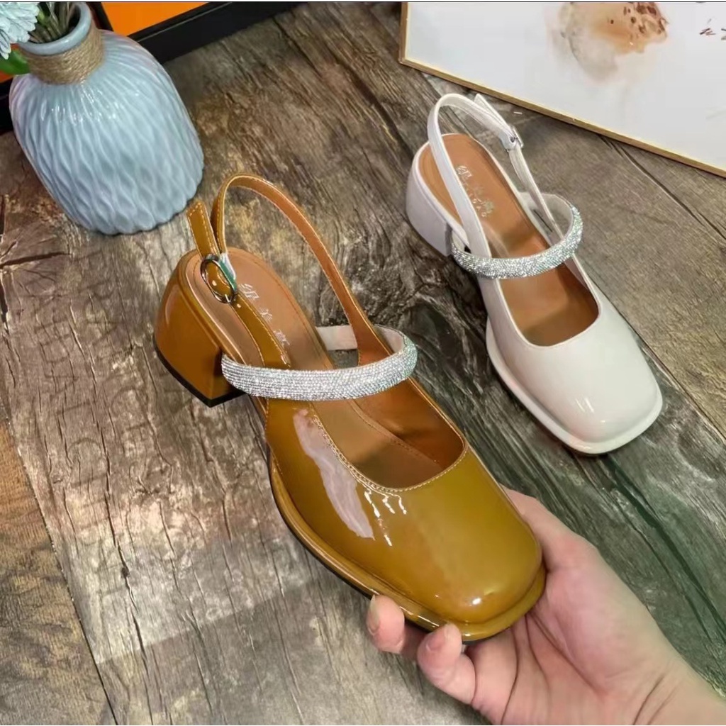 Giày Sandal Cao Gót Mũi Vuông Đính Đá Thời Trang Mùa Hè Hàng Mới Dành Cho Nữ 2022