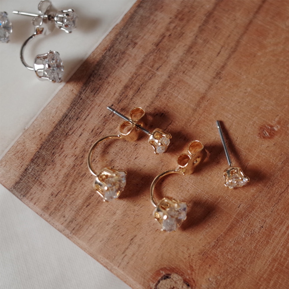 Khuyên tai đính đá zircon nhiều màu thời trang Hàn Quốc S925 cho nữ