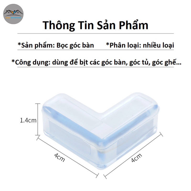 Bịt Góc Bàn, Bọc Cạnh Bàn Kính, Cạnh Tủ Vuông Bằng Silicon An Toàn Cho Bé Chống Va Đập