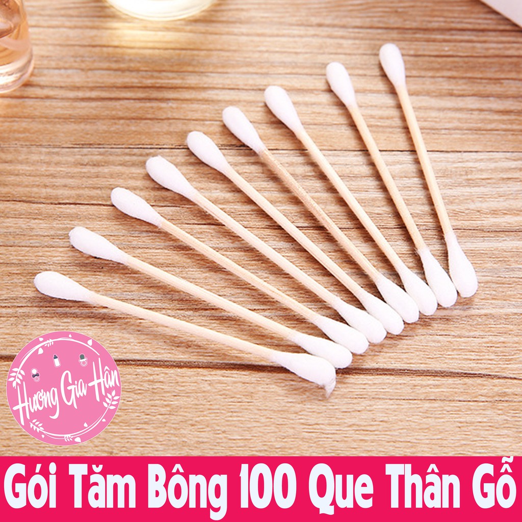 Tăm Bông Thân Gỗ Gói 100 Que