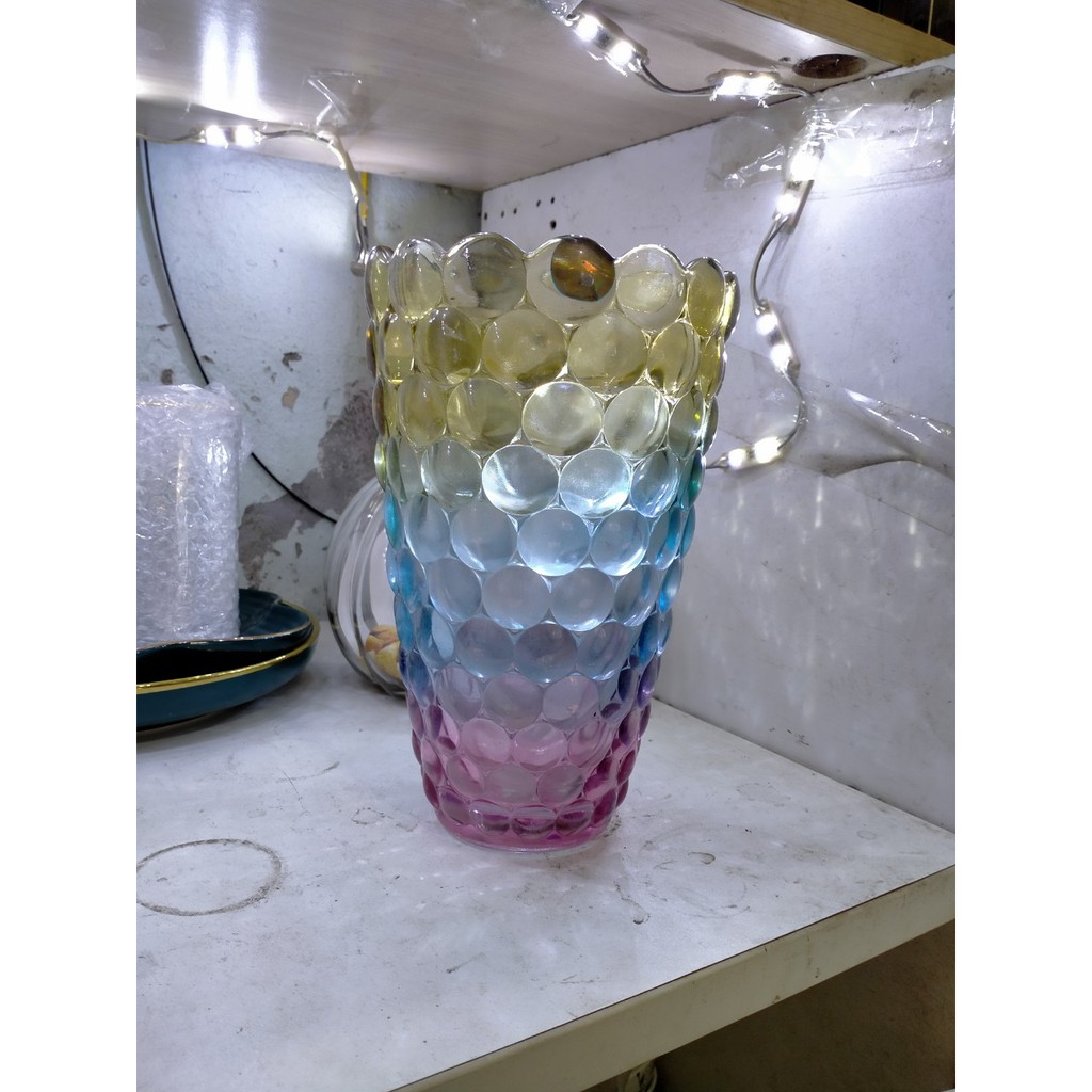 LỌ HOA THỦY TINH PHA LÊ CHẤM BI NHIỀU MÀU 20cm ( chưa kiot )