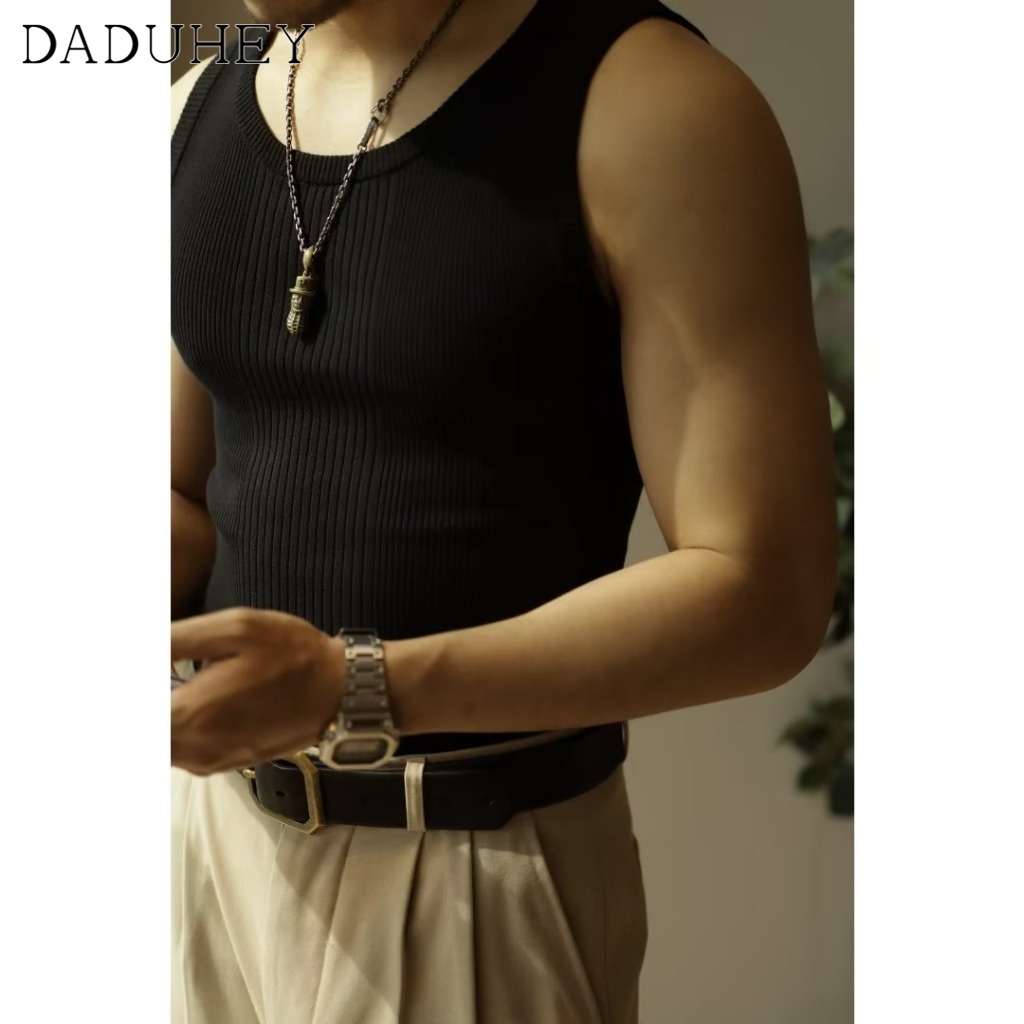 Áo nam sát nách dệt kim slim fit phong cách vintage Mỹ