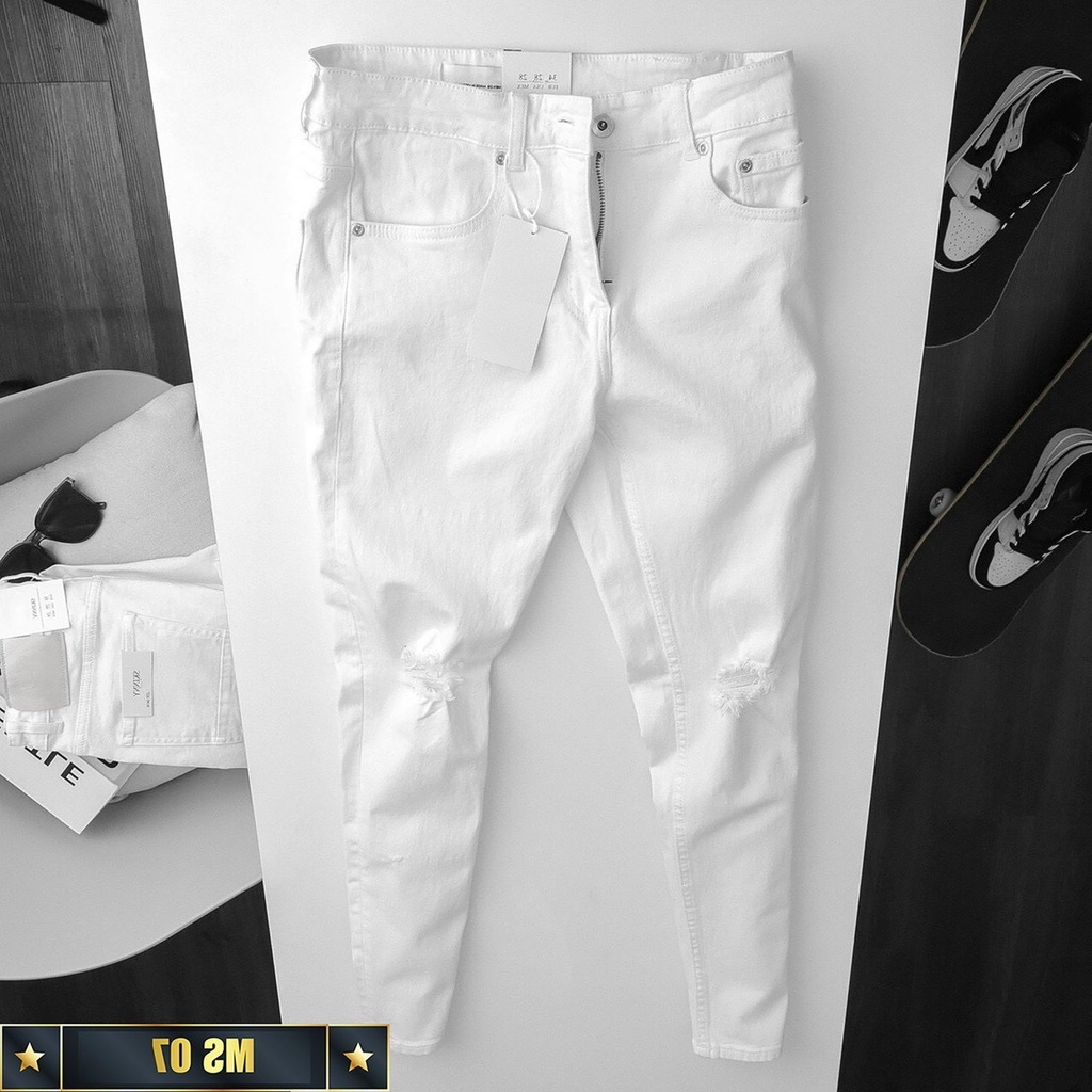 Quần jean nam trắng rách cao cấp-chất bò co dãn 4 chiều-from chuẫn thời trang Lady-Hn Store88 o5