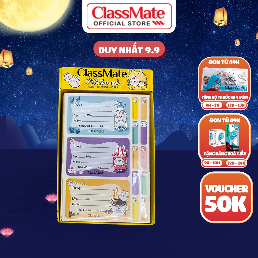 Nhãn vở có keo dán sẵn CLASSMATE Rabbit 15 Cái/Túi CL-NT230