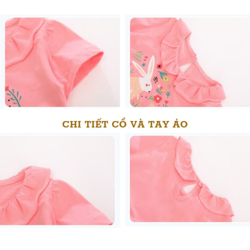 Áo Thun Bé Gái, Áo Cộc Tay Little Maven 100% Chất Cotton Mềm Mát Cho Bé 12-24kg Từ 2-7 Tuổi Hình Thỏ Hồng