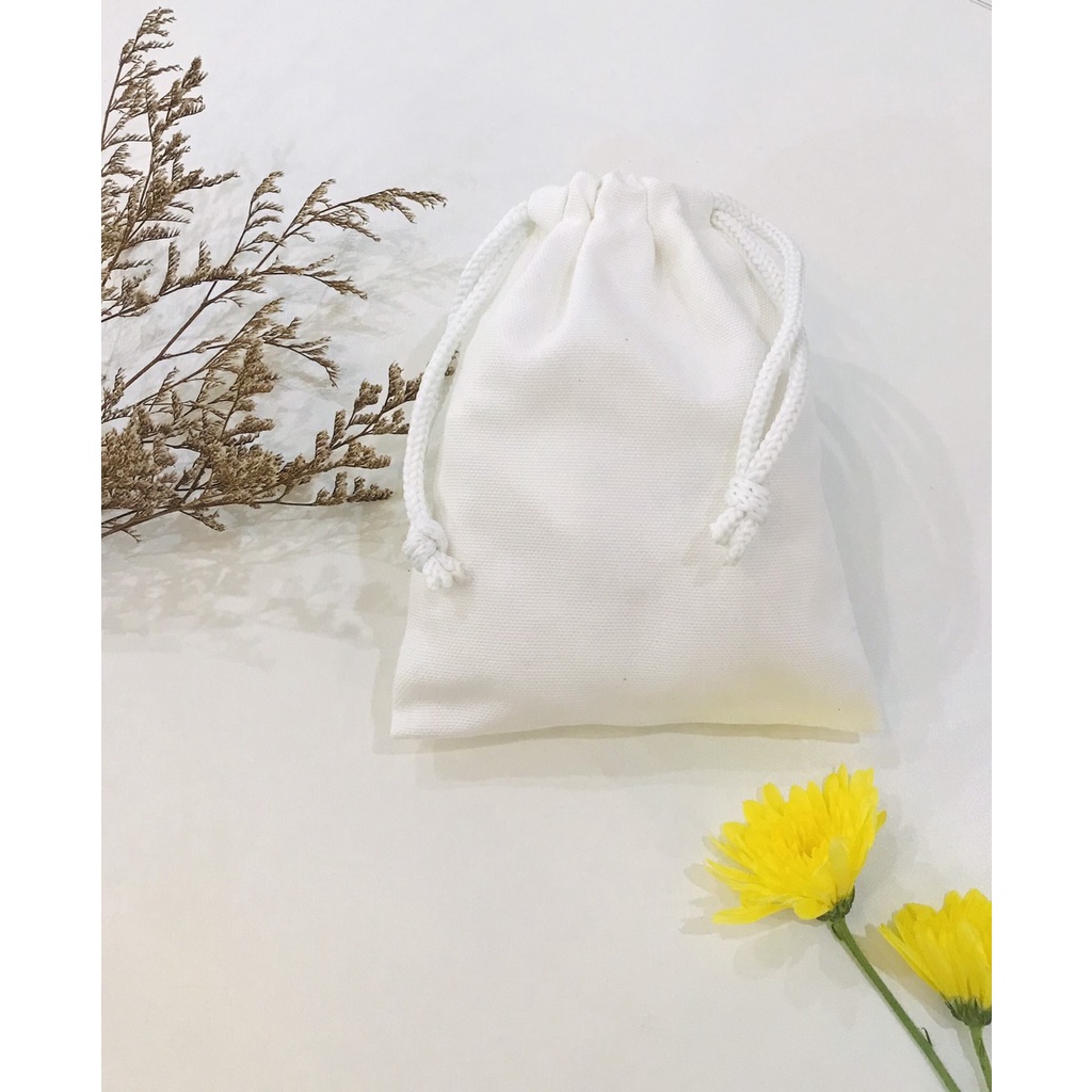 Bộ túi rút mini vải canvas nhiều size màu trắng, màu kem T15