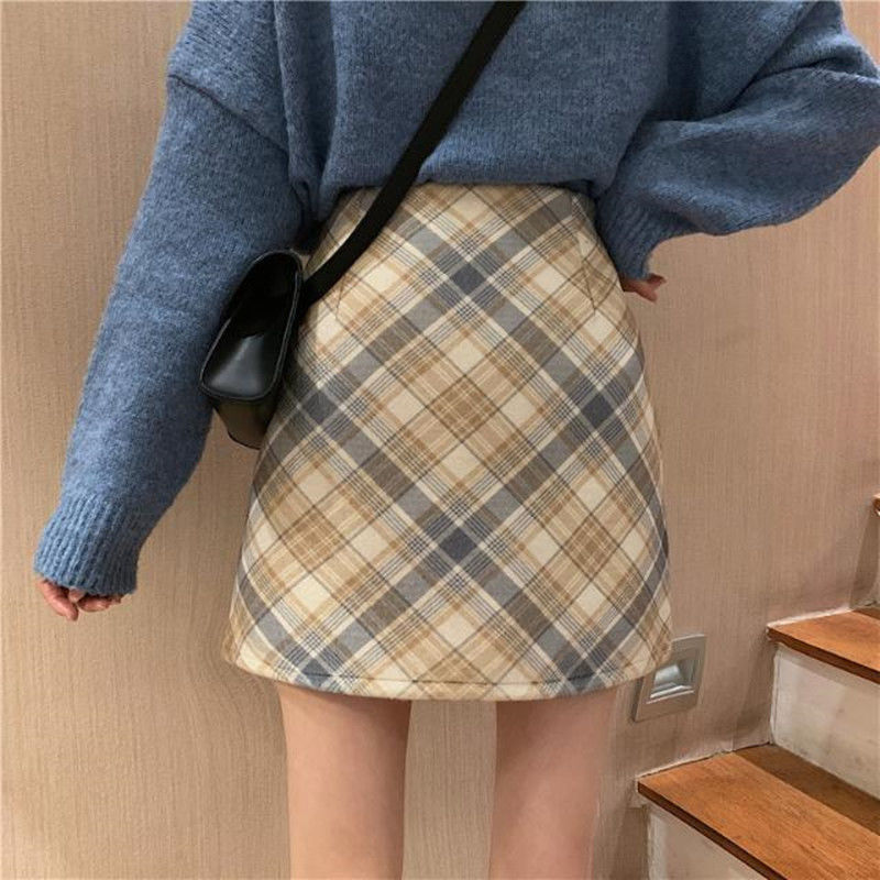Chân Váy Dạ Women New Korean Retro High Waist Plaid Tweed Skirt | BigBuy360 - bigbuy360.vn
