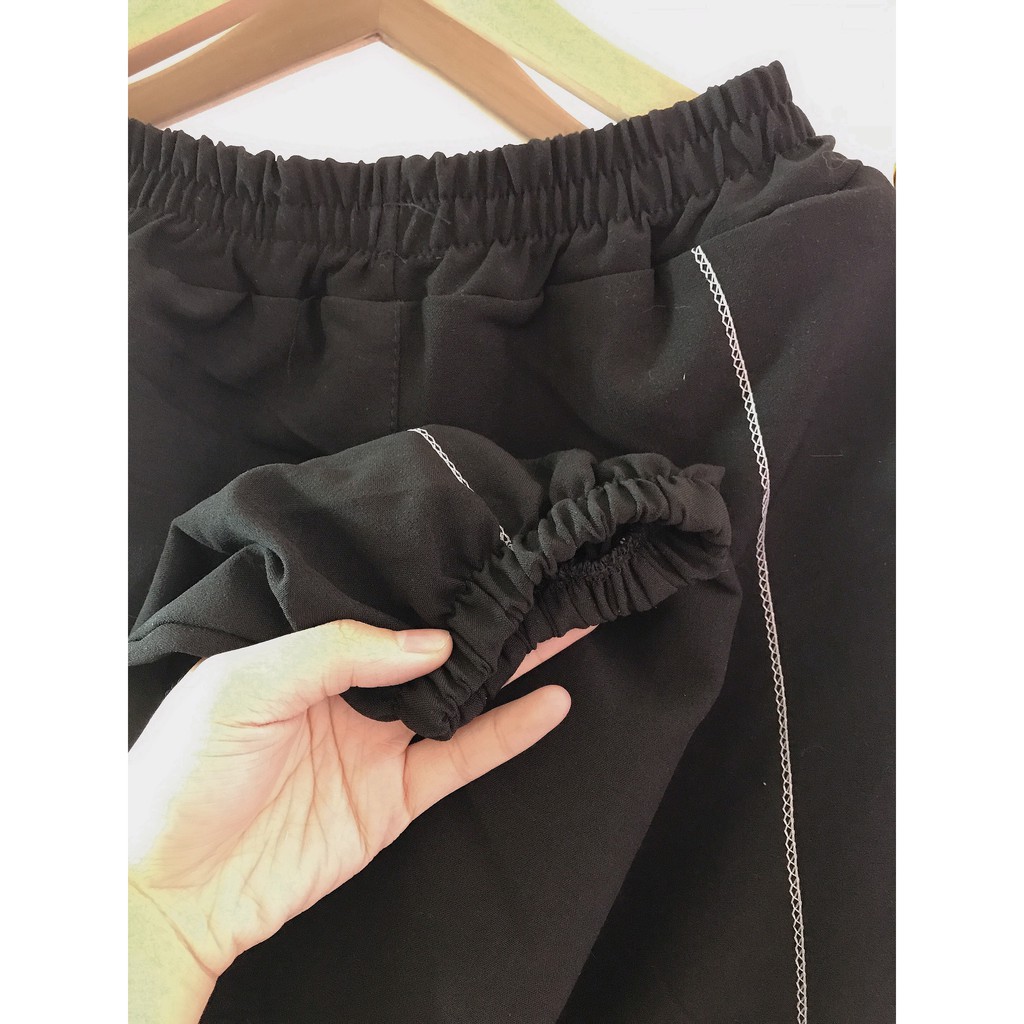 Quần jogger ống rộng cạp cao họa tiết viền chỉ trắng dáng suông phong cách ulzzang_ranstore | BigBuy360 - bigbuy360.vn