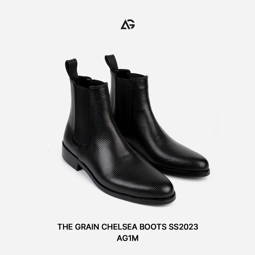 Giày Chelsea boots nam da vân giày da cao cấp da bò nhập khẩu handmade August shoes AG1M chính hãng bảo hành 12 tháng