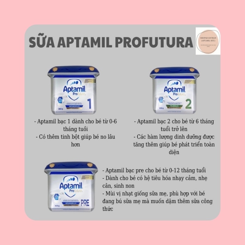 Sữa Aptamil Profutura của Đức Mẫu Mới đủ loại Aptamil Pre Aptamil số 1 Và Aptamil số 2 800G cho bé từ sơ sinh