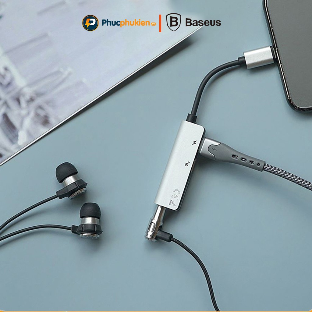 Jack chuyển đổi tai nghe lightning chính hãng Baseus L52 cho iPhone 7 trở lên hỗ trợ mic khi chơi game - Phúc Phụ Kiện